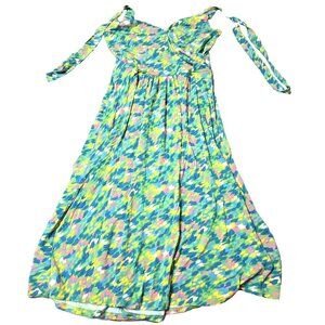 Boden Sz 6L Womens Green St. Lucia Halter Faux Wrap Open Back Midi Dress